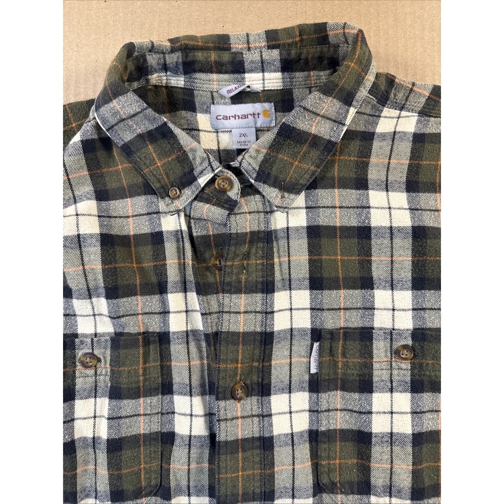 Carhartt Shirt Mens 2XL Long Sleeve Plaid Flannel Button Up Workwear